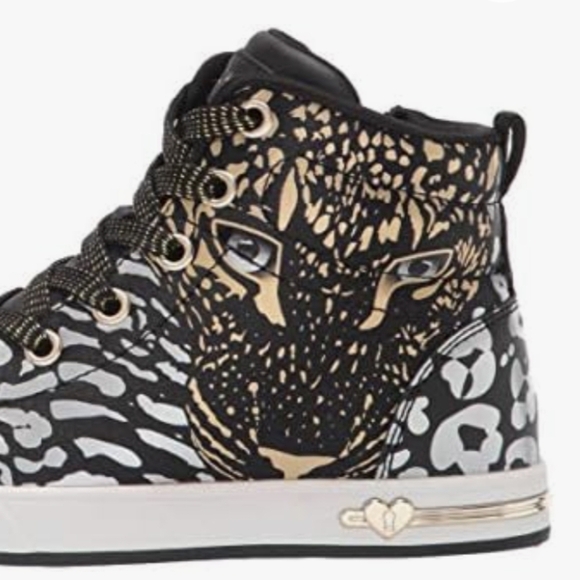 Skechers Unisex-Child Hi Top Sneaker black gold Leopard  Size 2 - Picture 10 of 16